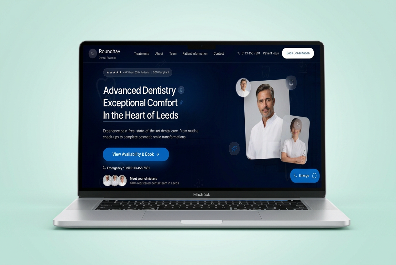 Leeds Dental Sanctuary website shown on a MacBook laptop mockup